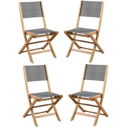 Set van 4 FSC acaciahouten tuinstoelen met textileenzitting - 50 x 57 x 90 cm - Grijs