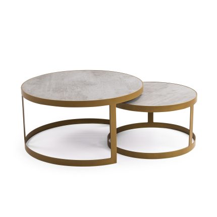 Stalux Salontafelset 'Saar' rond 80 en 60cm, kleur goud / beton