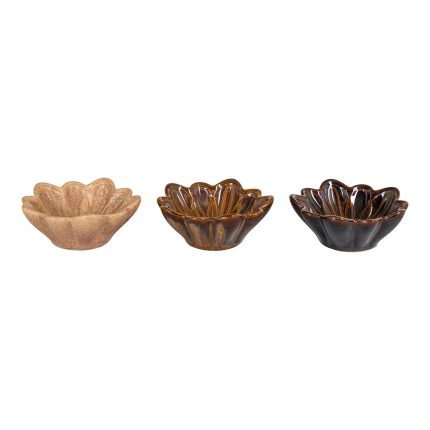 Kom - Kom, keramisch/beige/bruin/donkerbruin, ø8,5x3,5 cm, set van 3
