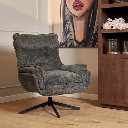 Fauteuil Vera donkergrijs met zwarte draaipoot