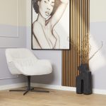 Fauteuil Mila draaibaar in gebroken witte stof met zwarte metalen poot