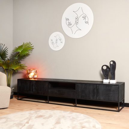 Tv-meubel Denver Zwart 240 cm | Mangohout en staal