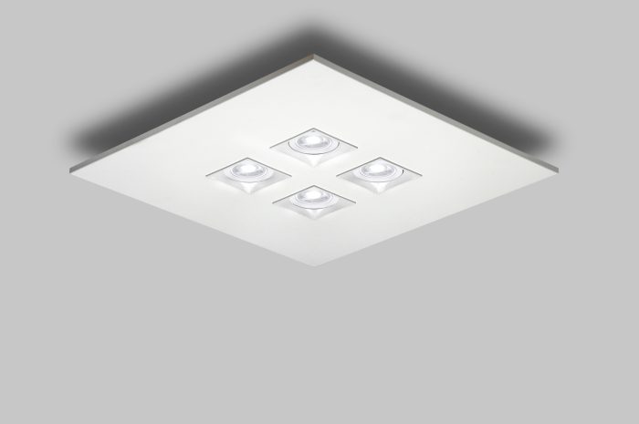 Plafondlamp Polifemo vierkant GU10 4 lichten gestructureerd wit - Afbeelding 1