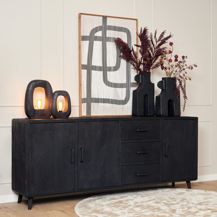 Dressoir Omaha Zwart | 220 cm - Afbeelding 1