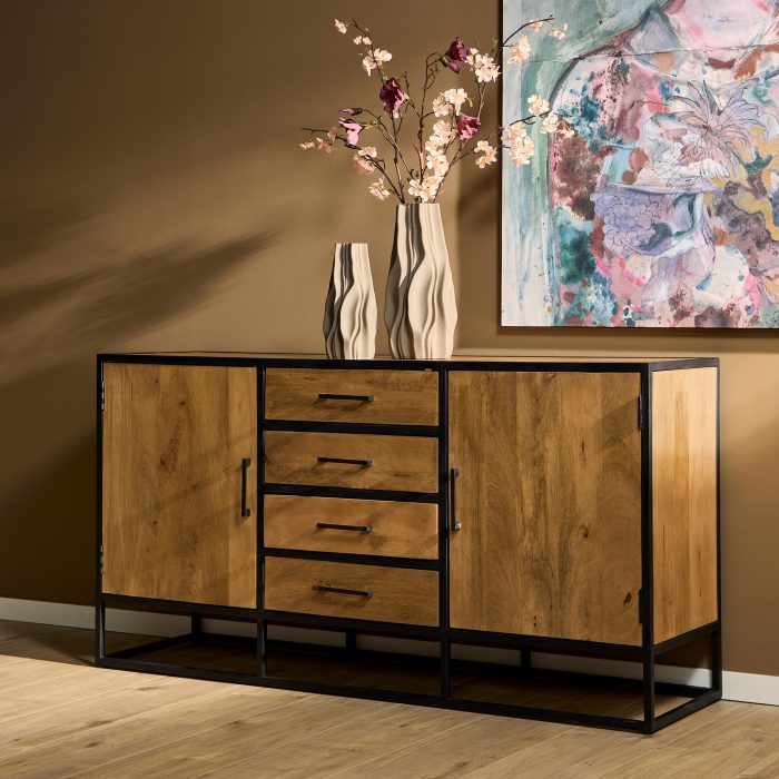 Dressoir Denver | Mangohout en staal | 165 cm - Afbeelding 1