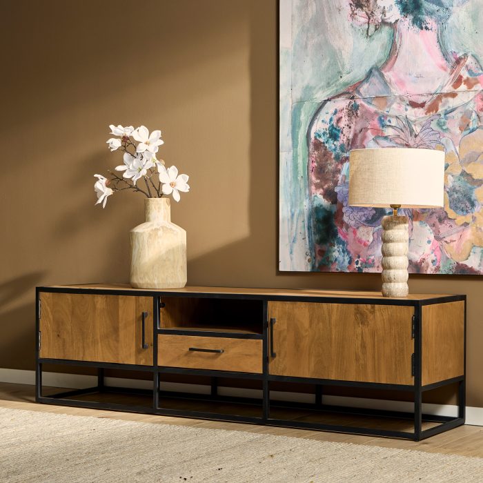 Tv-meubel Denver | Mangohout en staal | 180 cm - Afbeelding 1