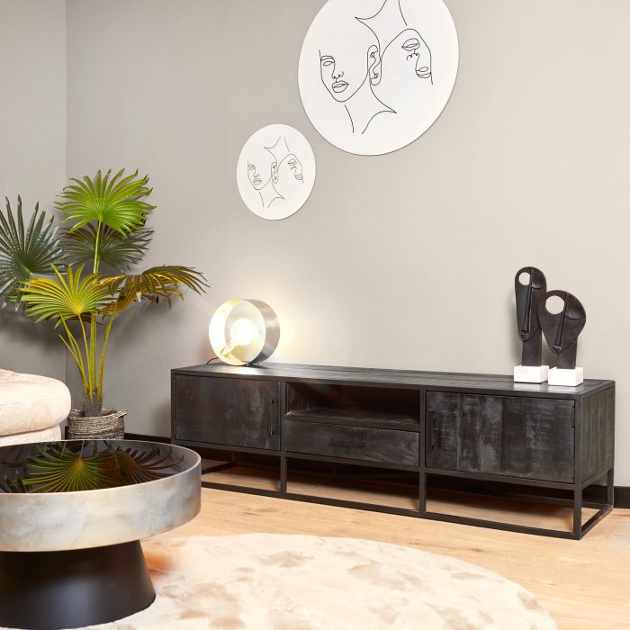 Tv-meubel Denver Zwart 180 cm | Mangohout en staal - Afbeelding 1