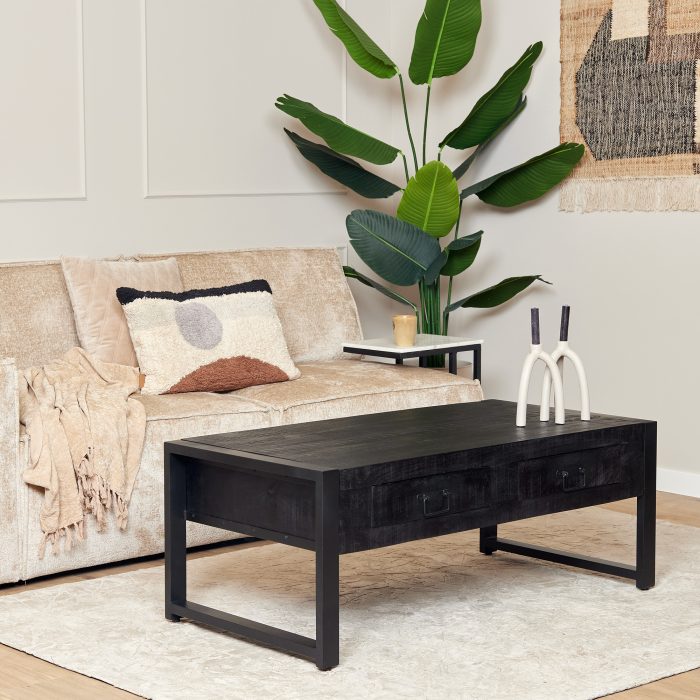 Salontafel Boaz Zwart met 2 lades | 120 cm - Afbeelding 1