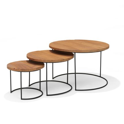 Drievoudige salontafel set 3-delig zwart-naturel