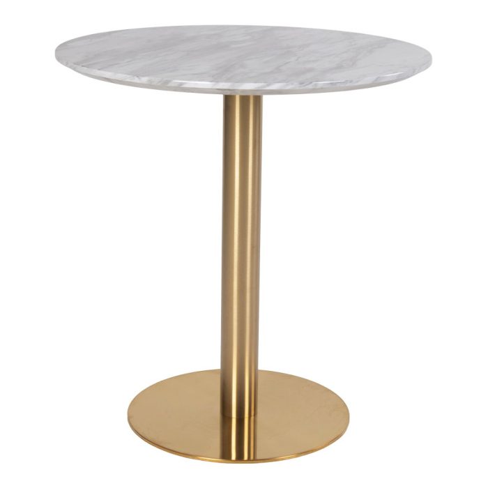 Bolzano Eettafel - Eettafel met blad in marmerlook en onderstel in messinglook Ã¸70x75cm - Afbeelding 1