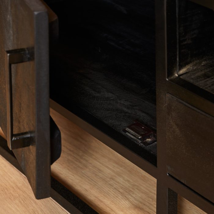 Tv-meubel Denver Zwart 180 cm | Mangohout en staal - Afbeelding 2