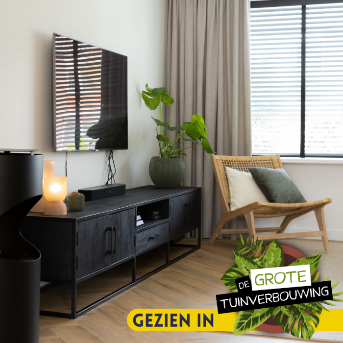 Tv-meubel Denver Zwart 240 cm | Mangohout en staal - Afbeelding 2