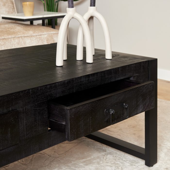 Salontafel Boaz Zwart met 2 lades | 120 cm - Afbeelding 2