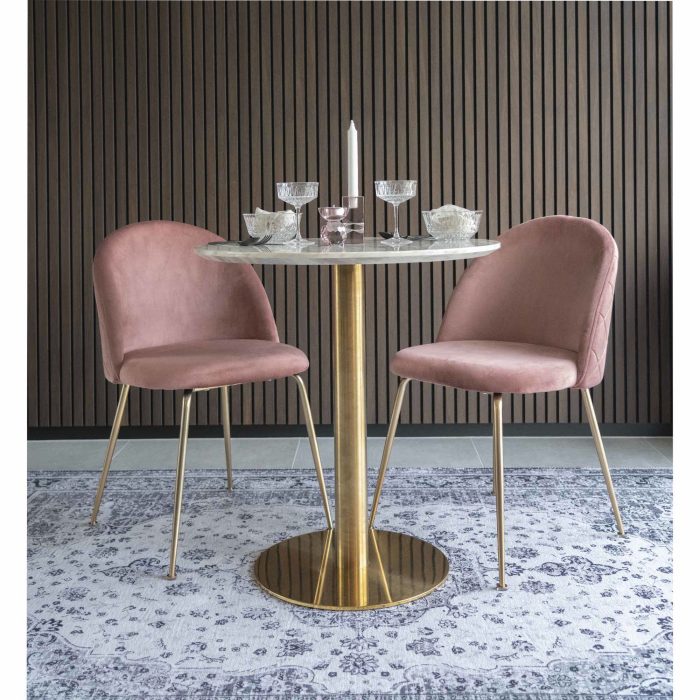 Bolzano Eettafel - Eettafel met blad in marmerlook en onderstel in messinglook Ã¸70x75cm - Afbeelding 2