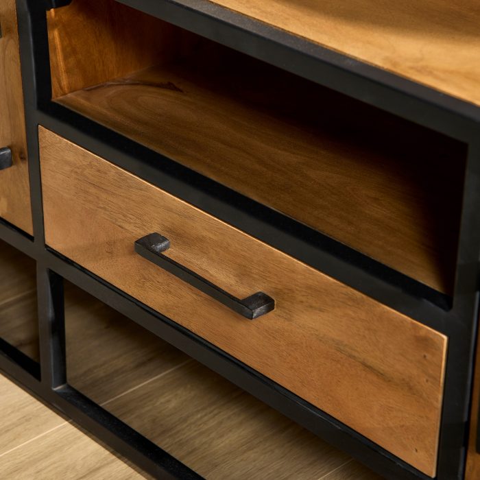 Tv-meubel Denver | Mangohout en staal | 180 cm - Afbeelding 3