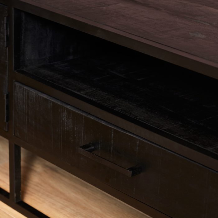 Tv-meubel Denver Zwart 240 cm | Mangohout en staal - Afbeelding 4