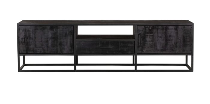 Tv-meubel Denver Zwart 180 cm | Mangohout en staal - Afbeelding 4