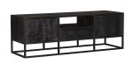 Tv-meubel Denver Zwart 145 cm | Mangohout en staal - Afbeelding 5