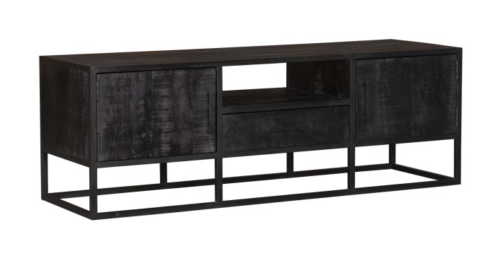 Tv-meubel Denver Zwart 145 cm | Mangohout en staal - Afbeelding 5
