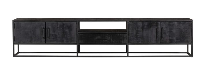 Tv-meubel Denver Zwart 240 cm | Mangohout en staal - Afbeelding 5