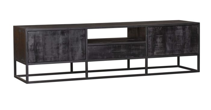 Tv-meubel Denver Zwart 180 cm | Mangohout en staal - Afbeelding 5