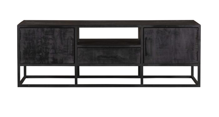 Tv-meubel Denver Zwart 145 cm | Mangohout en staal - Afbeelding 6