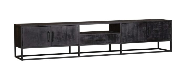 Tv-meubel Denver Zwart 240 cm | Mangohout en staal - Afbeelding 6