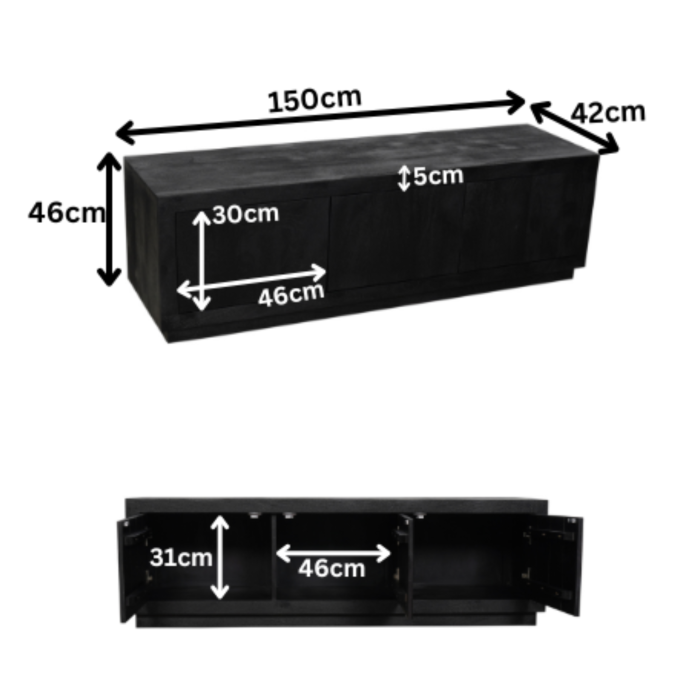 Tv-meubel Brussel Zwart | 150 cm - Afbeelding 6