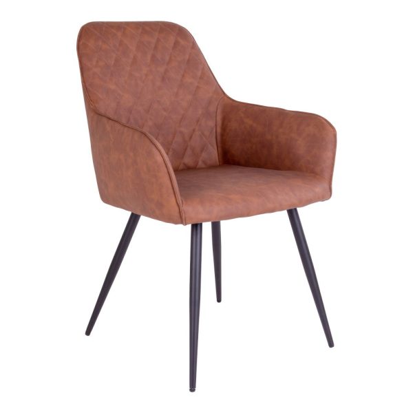 Harbo Eetkamerstoel - Stoel in vintage bruin PU met zwarte poten (set van 2)