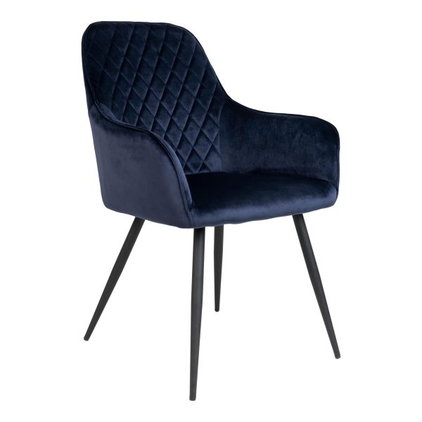 Harbo Eetkamerstoel - Stoel in blauw fluweel met zwarte poten (set van 2)