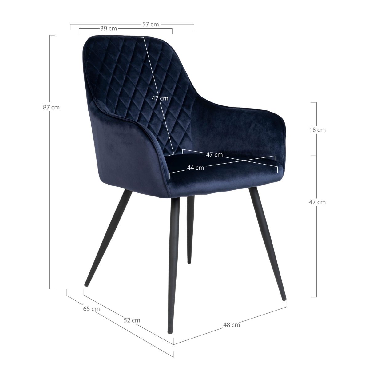 Harbo Eetkamerstoel - Stoel in blauw fluweel met zwarte poten (set van 2) - Afbeelding 5