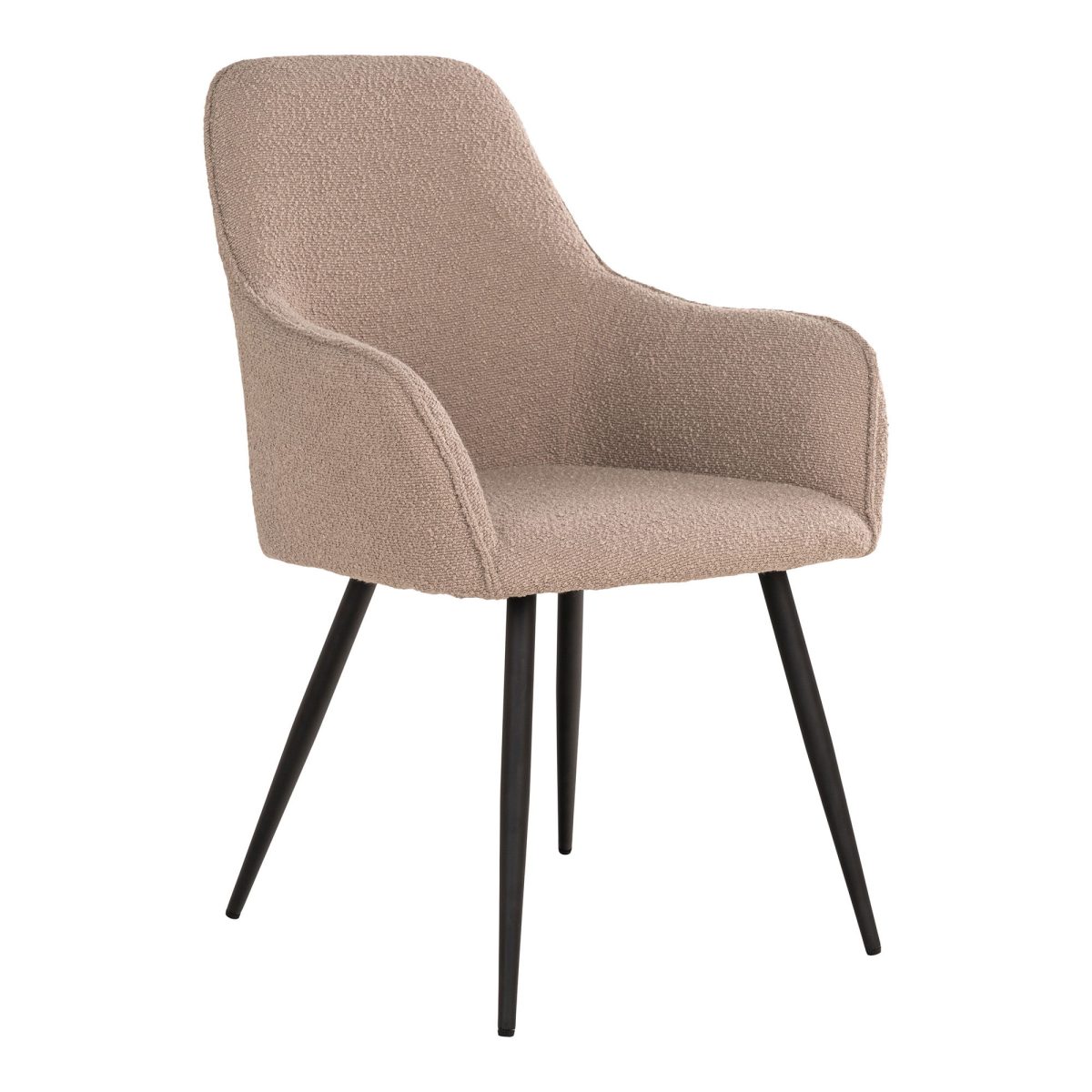 Harbo Eetkamerstoel - Eetkamerstoel in bouclé, beige met zwarte poten, HN1233 (set van 2) - Afbeelding 1