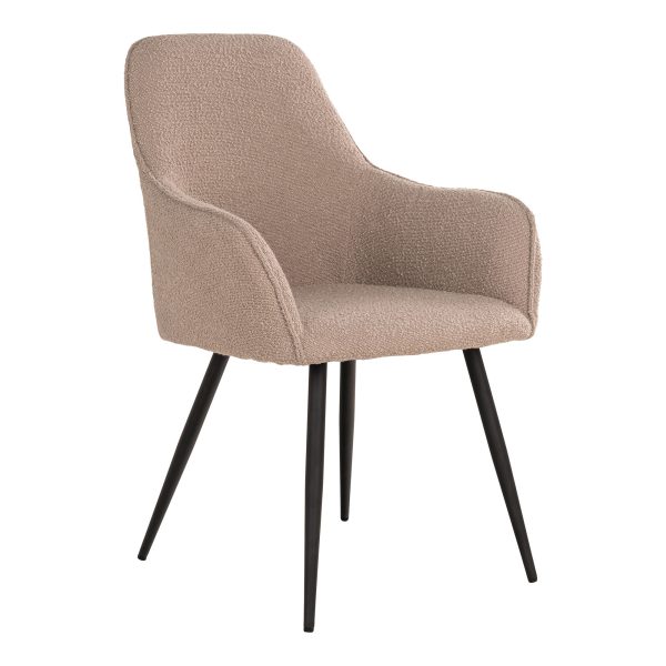 Harbo Eetkamerstoel - Eetkamerstoel in bouclé, beige met zwarte poten, HN1233 (set van 2)