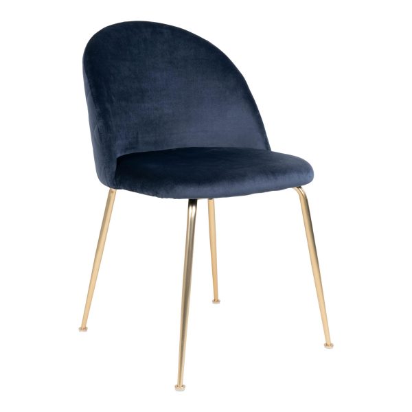Geneve Eetkamerstoel - Stoel blauw in fluweel met poten in messing look (set van 2)