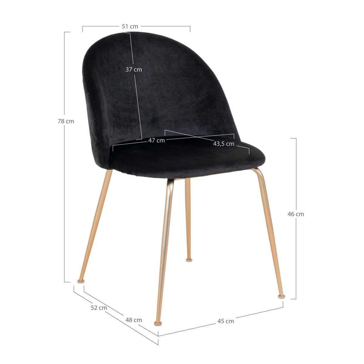 Geneve Eetkamerstoel - Stoel in zwart fluweel met poten in messing look (set van 2) - Afbeelding 5