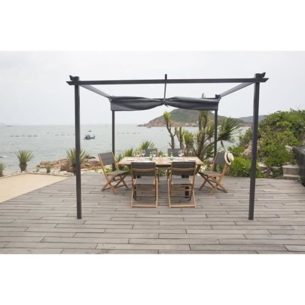 KIBA pergola met roldak - Grijs - 3 x 3 m
