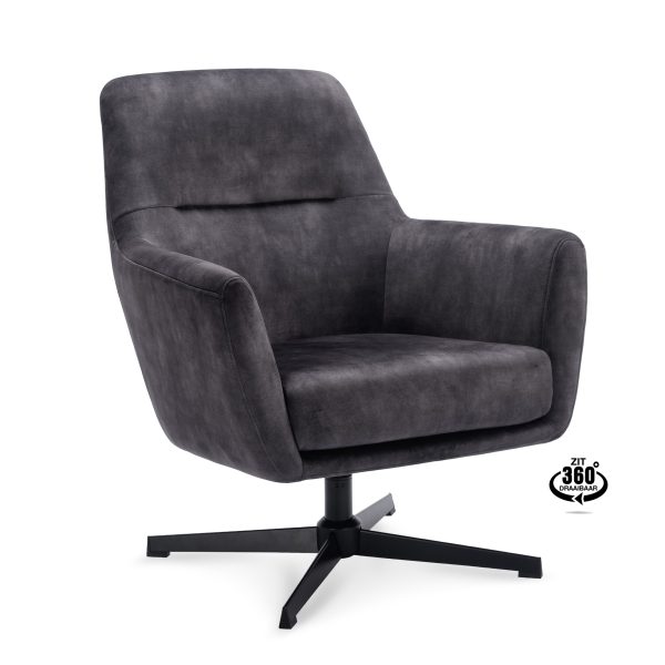 Lounge Chair Edge Fabric Adore Anthracite 67 Swivel Base Black