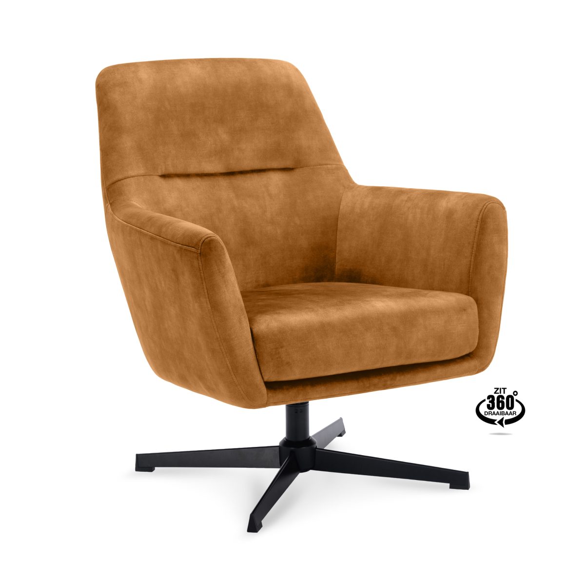 Lounge Chair Edge Fabric Adore Cognac 28 Swivel Base Black - Afbeelding 1