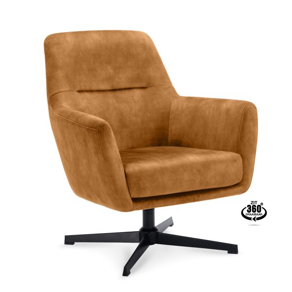 Lounge Chair Edge Fabric Adore Cognac 28 Swivel Base Black