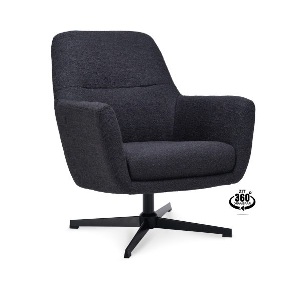 Lounge Chair Edge Fabric Alpine Onyx 169 Swivel Base Black