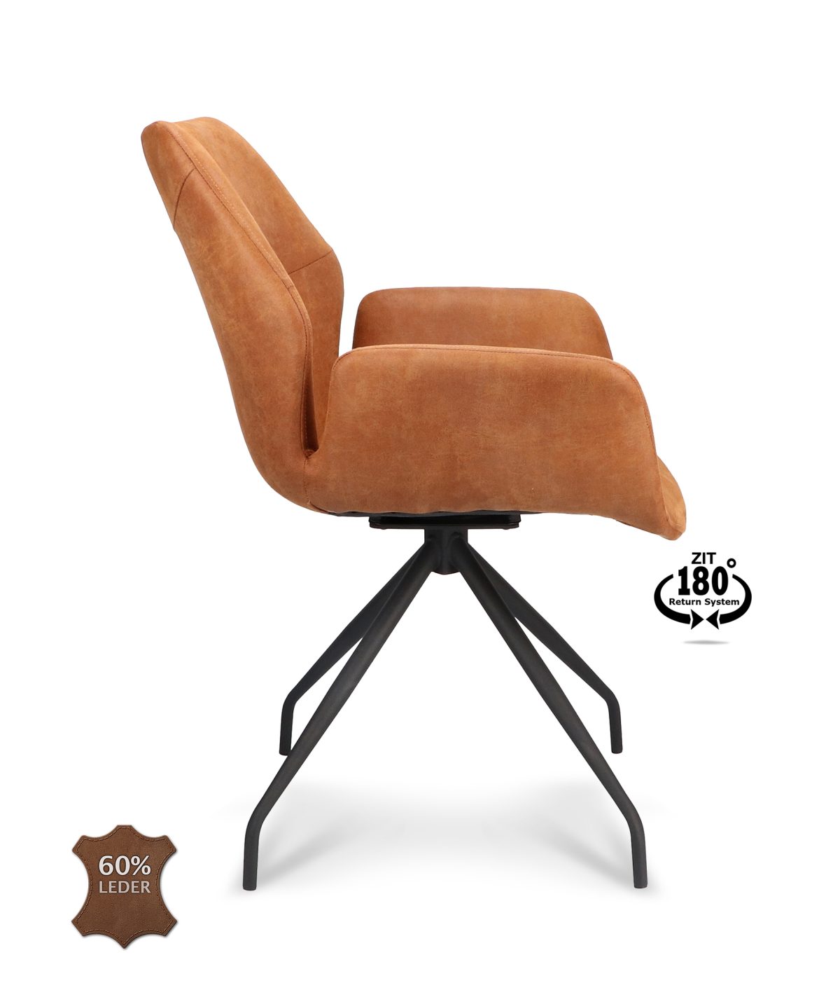 Armstoel Valley Microleder Bull Camel 09 Spider Leg Black 180° Return-systeem - Afbeelding 3