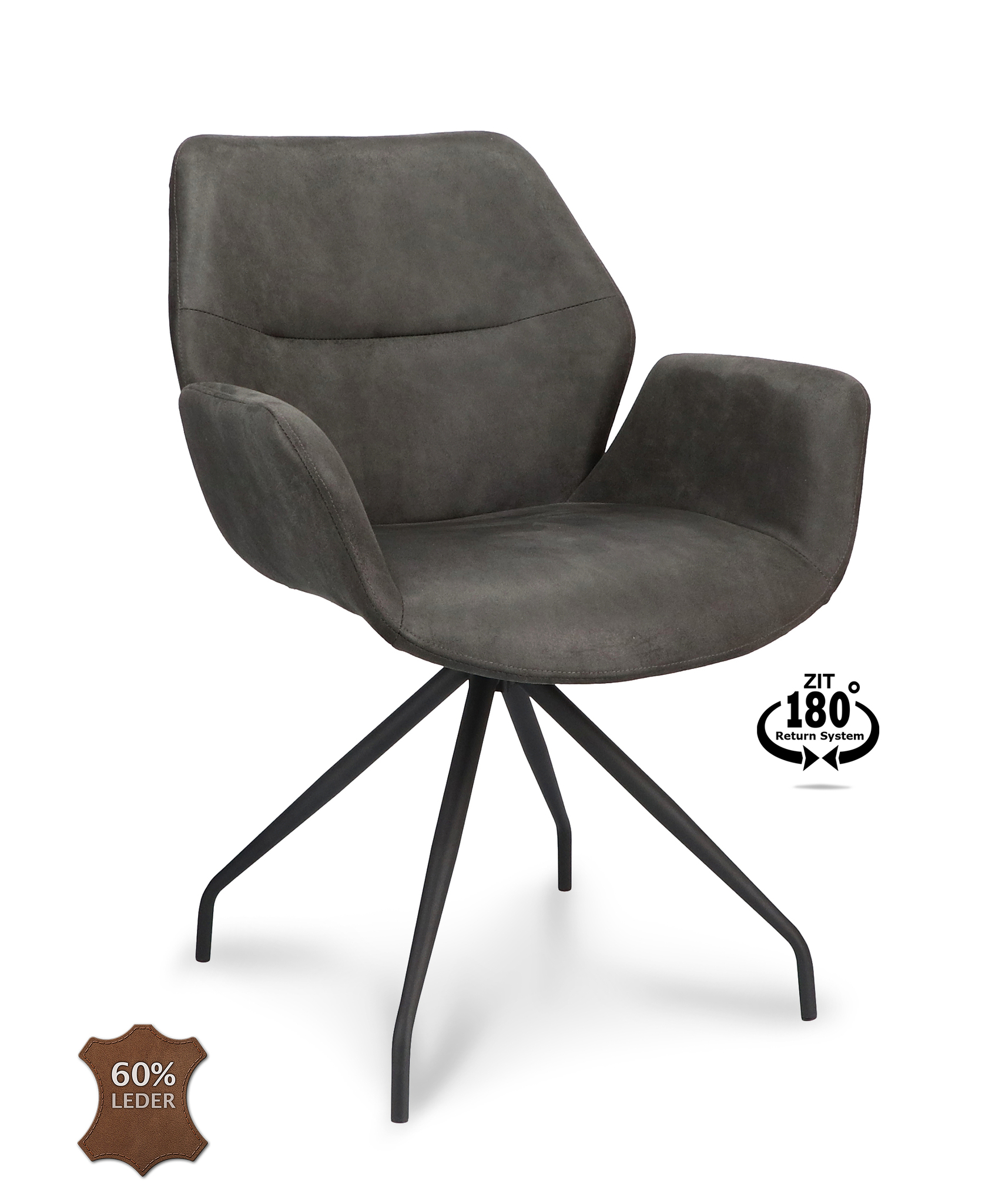 1283050-0.jpg Armstoel Valley Microleder Bull Antraciet 67 Spinpoot Zwart 180° Retoursysteem - Afbeelding 1