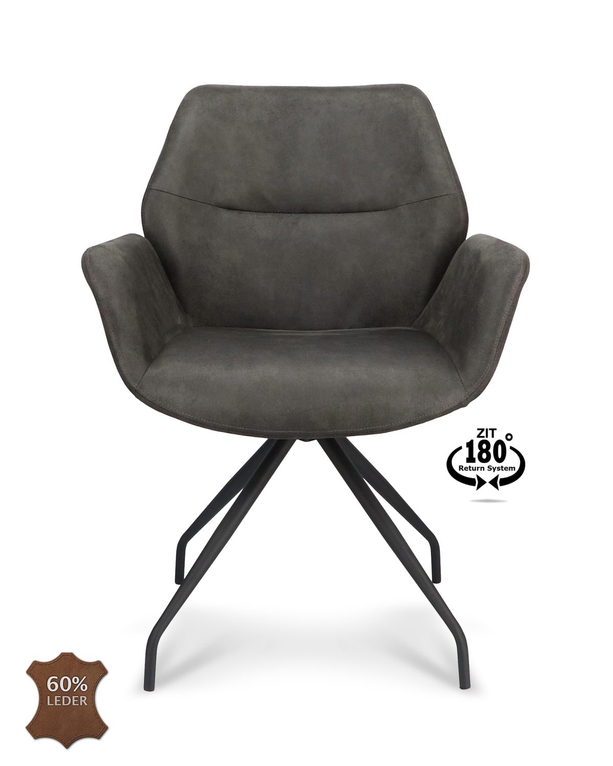 Armstoel Valley Microleder Bull Antraciet 67 Spinpoot Zwart 180° Retoursysteem - Afbeelding 2