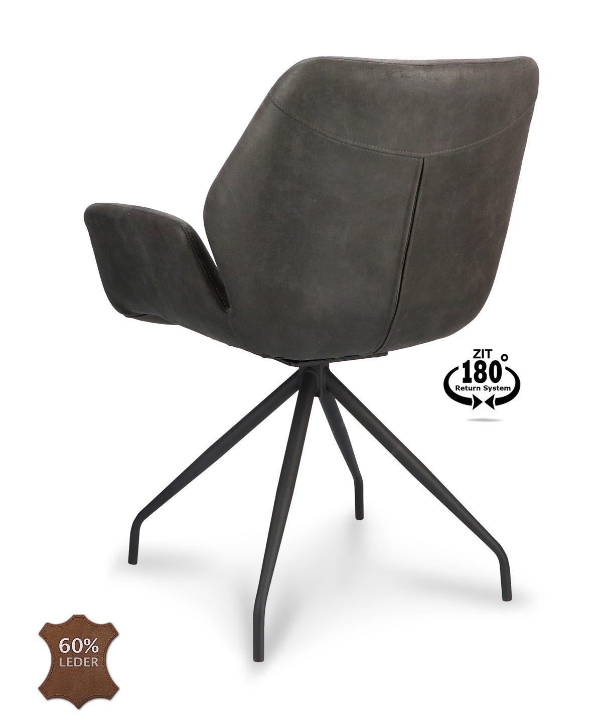 Armstoel Valley Microleder Bull Antraciet 67 Spinpoot Zwart 180° Retoursysteem - Afbeelding 4