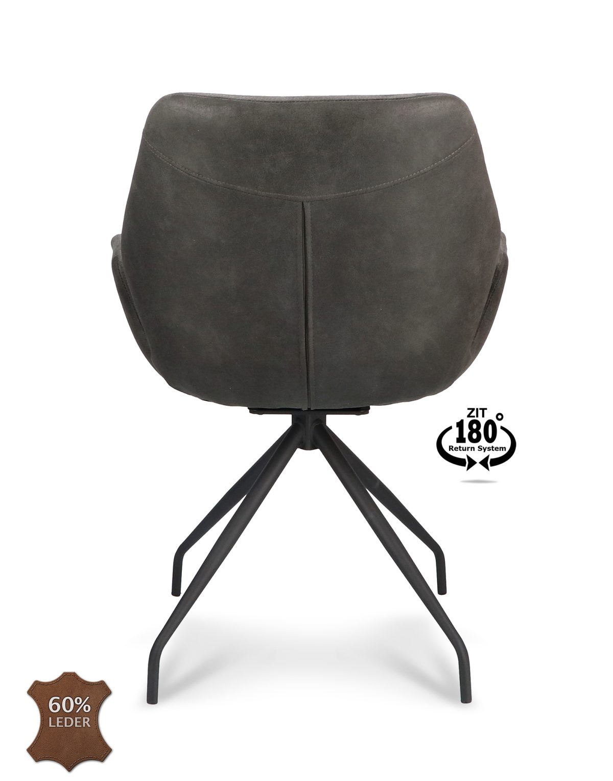 Armstoel Valley Microleder Bull Antraciet 67 Spinpoot Zwart 180° Retoursysteem - Afbeelding 5