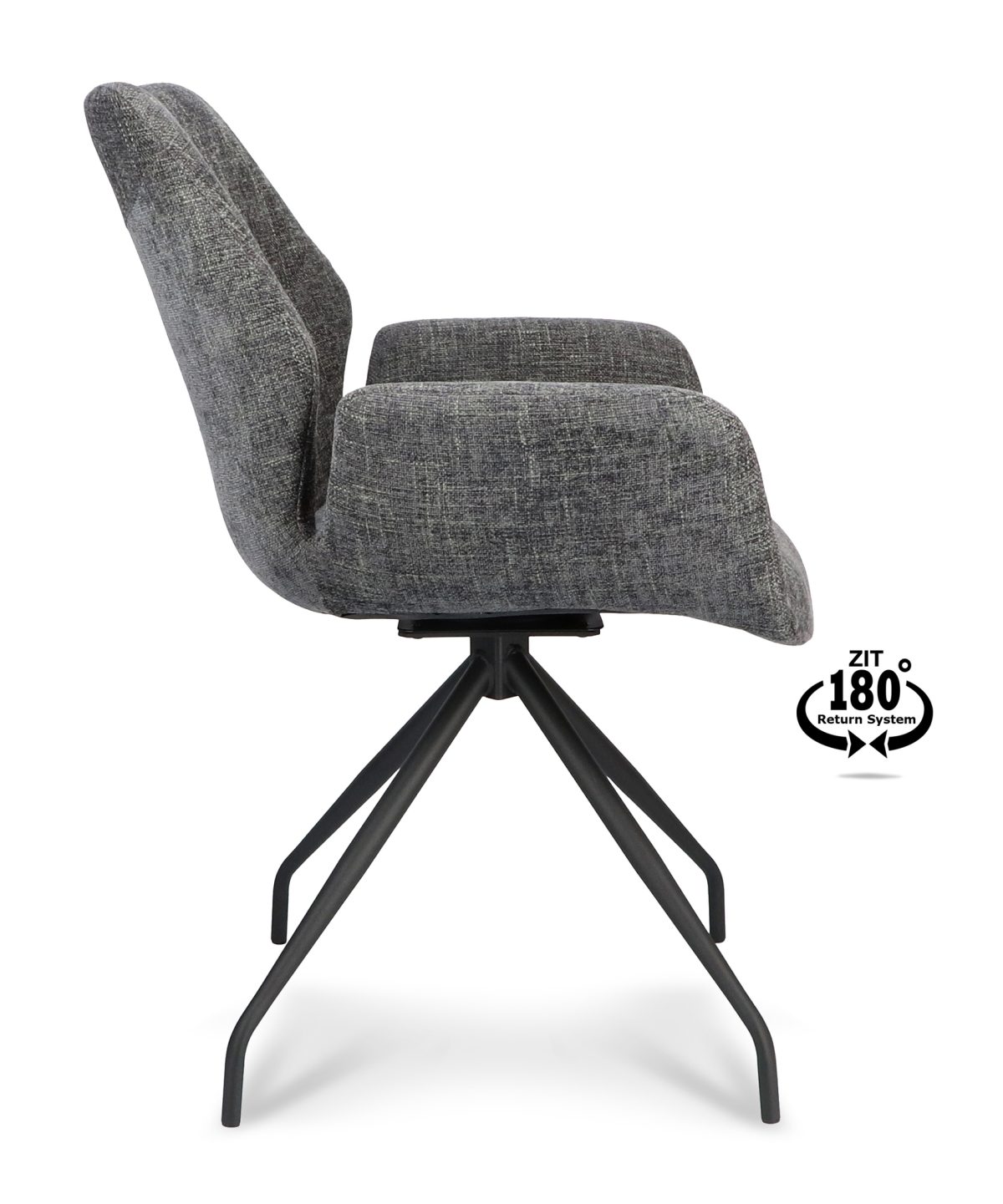 Armstoel Valley Stof Miami Donkergrijs 68 Spinpoot Zwart 180° Retoursysteem - Afbeelding 3