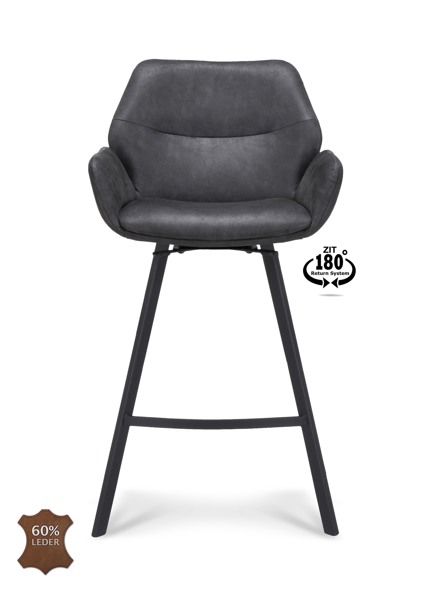1322833-1.jpg Barkruk met arm Luton - ZH 65 Microleder Bull Anthracite 67 Poot Black 180° Return-systeem - Afbeelding 2