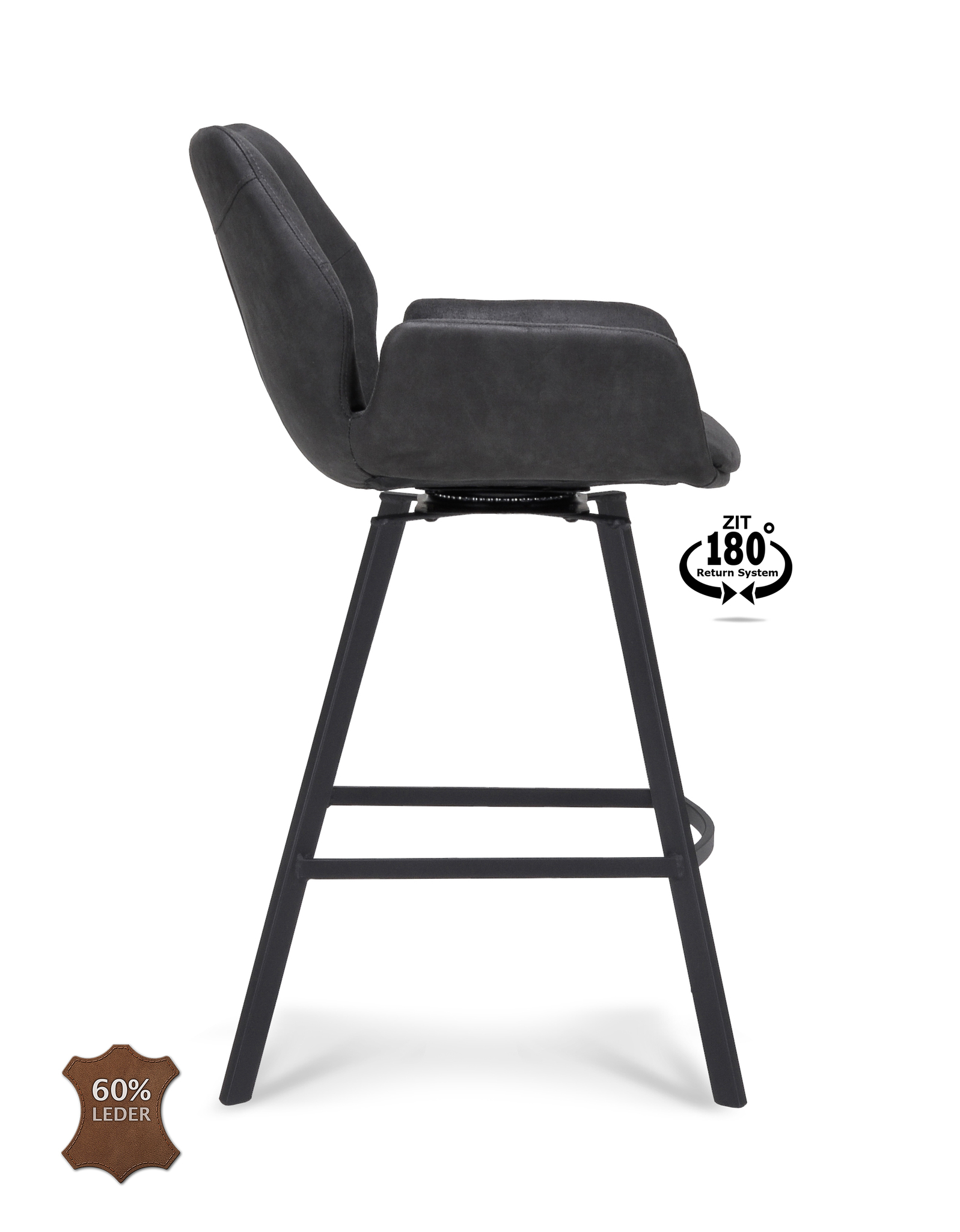 1322833-2.jpg Barkruk met arm Luton - ZH 65 Microleder Bull Anthracite 67 Poot Black 180° Return-systeem - Afbeelding 3
