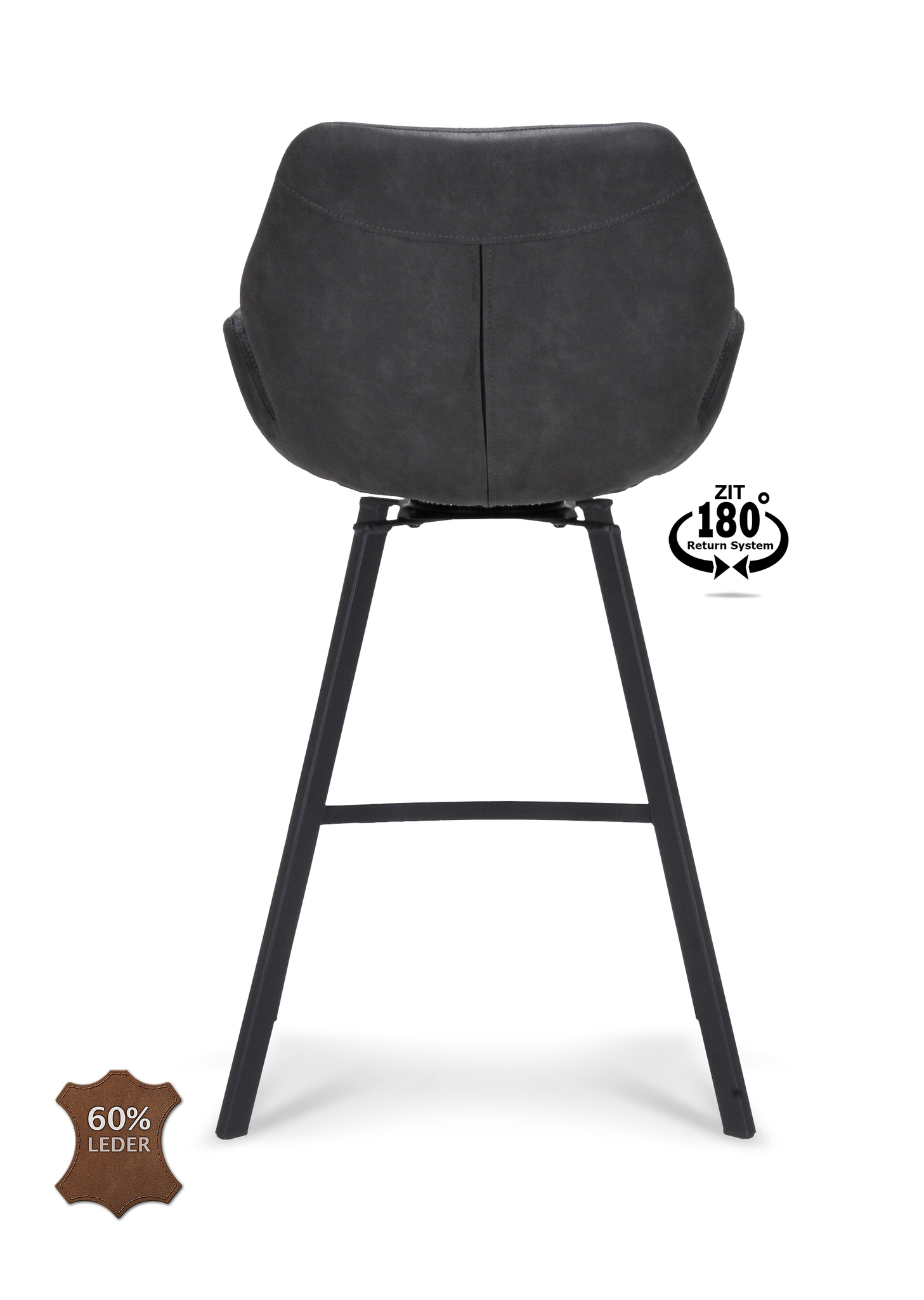 1322833-3.jpg Barkruk met arm Luton - ZH 65 Microleder Bull Anthracite 67 Poot Black 180° Return-systeem - Afbeelding 4