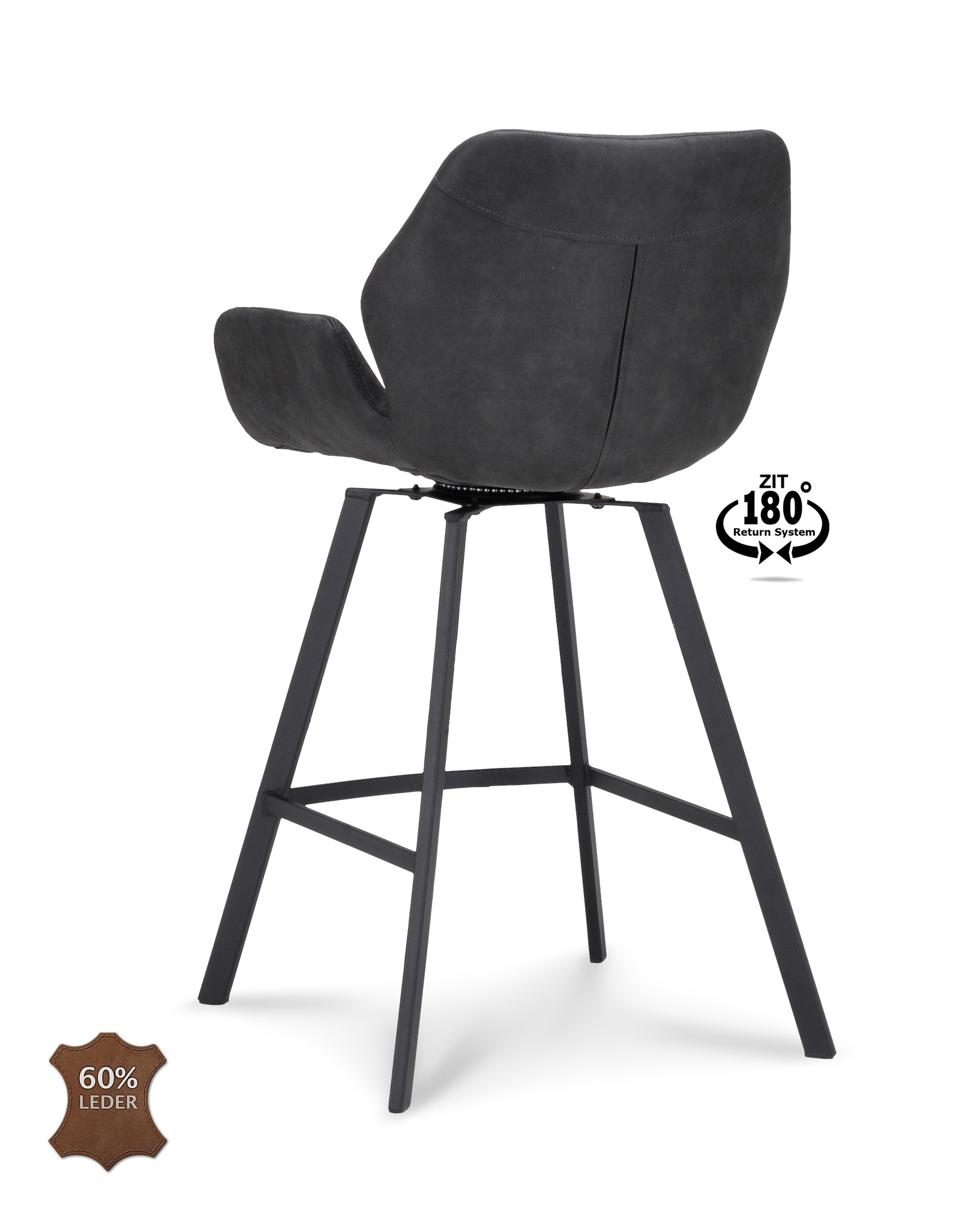 1322833-4.jpg Barkruk met arm Luton - ZH 65 Microleder Bull Anthracite 67 Poot Black 180° Return-systeem - Afbeelding 5